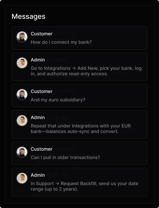 Product interface showing connected banks